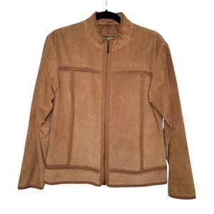 Cabelas Leather Patchwork Moto Jacket Brown Suede Small